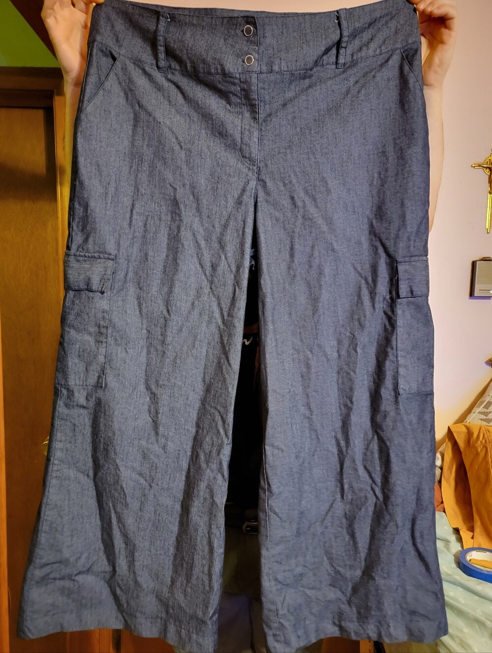 NWOT Tall/ Long Blue Gray Wide Leg Pant With Sash Belt
